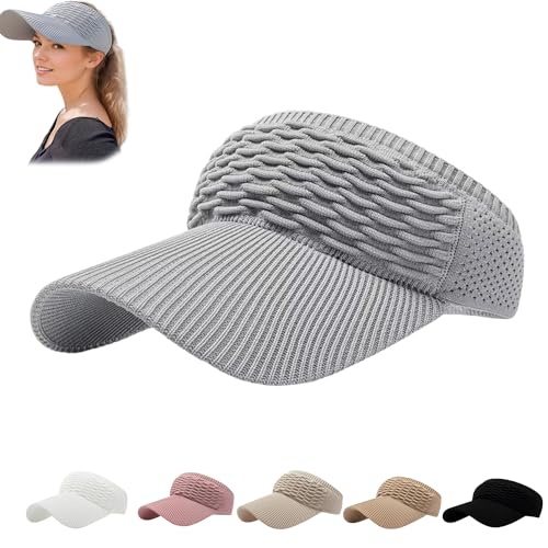Sun Visor Hats, Wide Brim Sun Hats with UV Protection, Knitted Running Visors for Women - Ponytail Friendly, Quick Drying - color: Grey