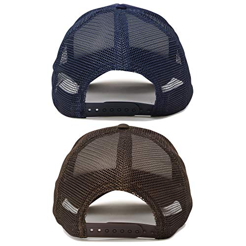 DALIX Solid Blank Trucker Hats Caps 2 Pack - color: Brown and Navy Blue