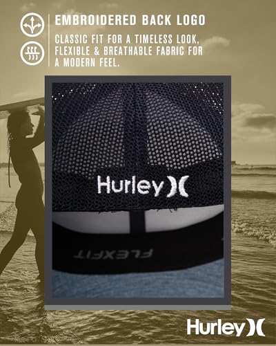 Hurley Mens Mini Icon Mesh Panel Fitted Trucker Baseball Cap - color: Mystic Navy, size: Small-Medium