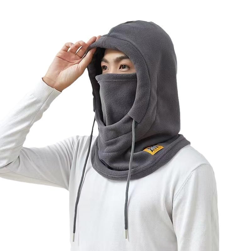 Winter Fleece Ski Mask for Men Women Balaclava Face Mask Windproof Thermal Hood Winter Full Face Neck Cover Warmer - color: Grey