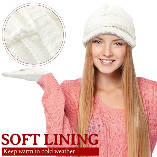 Kenning 4 Sets Winter Hat Gloves Women, Knit Beanie with Brim Touchscreen