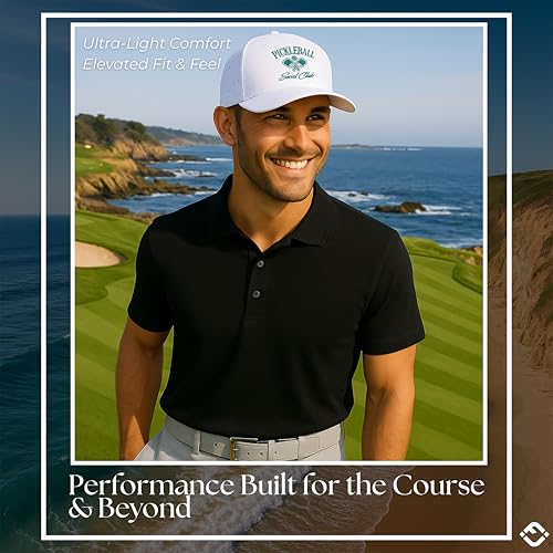 Funky Junque Mens High Crown Golf Hat, Performance Golf Cap - color: Pickleball Social Club - White