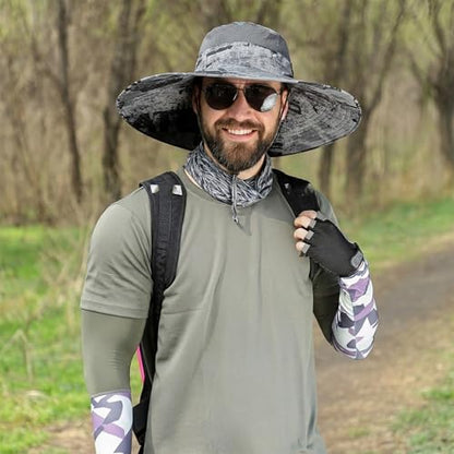 Wide Brim Sun Hat for Men Women UV Protection Bucket Fishing Hats - color: Dark Gray Ink Wash