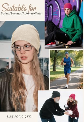 Zando Slouchy Dwarf Beanie Hats for Women Men - Breathable Cozy Cotton Sleep Cap Thin Chemo Headwear for Hip-Pop Halloween - color: Rainbow