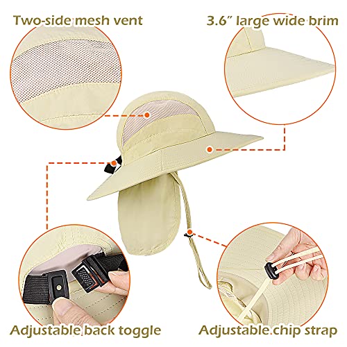 Solaris Mens Sun Hat Neck Flap 2 in 1 Foldable Waterproof UPF 50+ Baseball Cap Fishing Hiking Outdoor - color: #1 Begie
