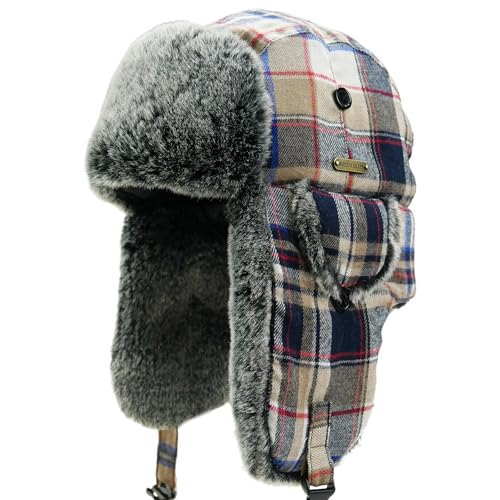 Unisex Winter Trapper Hat Cold Proof Keep Warm Hat with Ear Flaps for Hunting Skiing Trooper Outdoor Activities - color: Candy Series-brown&black, size: Medium-Large