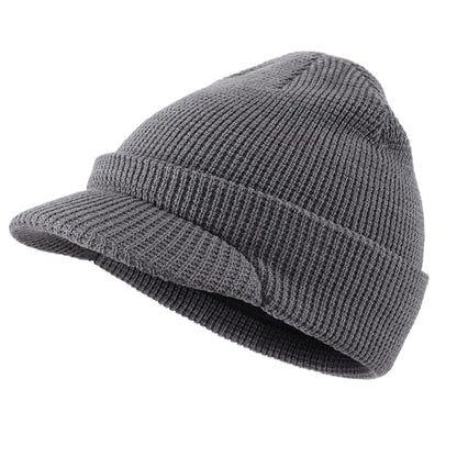 Home Prefer Mens Wool Blend Winter Hat Double-Layer Warm Knit Pre-Curve Visor Beanie Brimmed Beanies Hat for Men Women - color: Grey