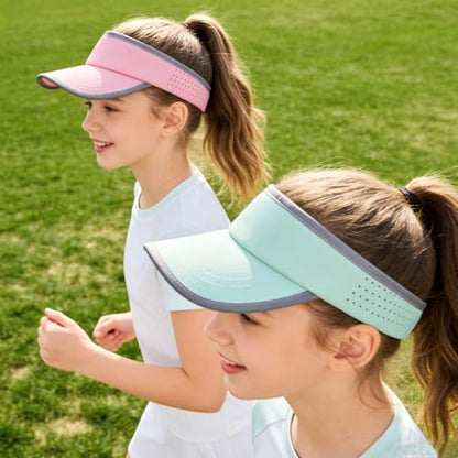 Kids Sun Visor Hats for Girls Boys Reflective Sports Hats Summer Beach Running Tennis Golf Caps Age 8-14 - color: Reflective Strip-mint