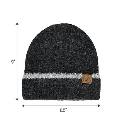 C.C Fuzzy Beanie for Women Unisex - Acrylic Stretchable Soft Warm Knit Winter Skully Hat - color: Feather Yarn-black