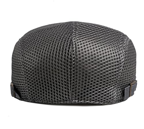 DIYDECAL Mens Breathable Mesh Summer Hat Adjustable Newsboy Beret Ivy Cap Cabbie Flat Cap - color: Dark Grey