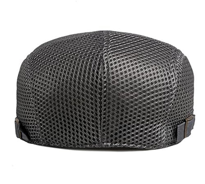 DIYDECAL Mens Breathable Mesh Summer Hat Adjustable Newsboy Beret Ivy Cap Cabbie Flat Cap - color: Dark Grey