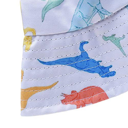 Quanhaigou Unisex Sun Hats, Fashion Beach Bucket Hat for Men Women,Summer Outdoor Boonie Cap Breathable Packable - color: White Dinosaur