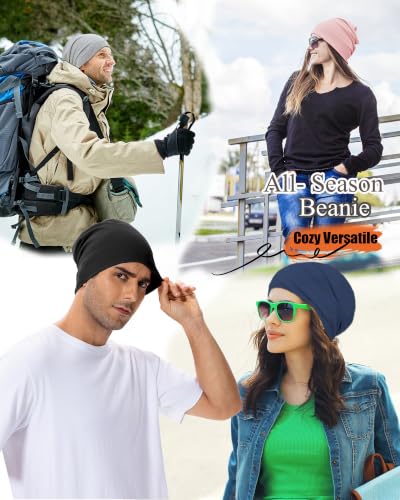 100% T-Shirt Cotton Slouchy Beanie Women Men,Lightweight Chemo Hat - color: Light Grey(2-layer)