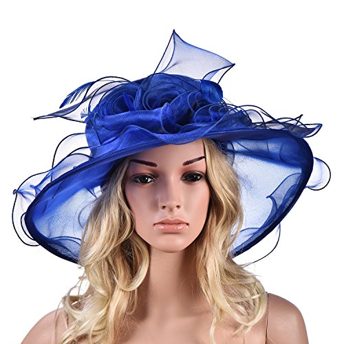 Lawliet Womens Flower Wedding Occasion Wide Brim Church Dress Sun Hat A341 - color: Royal Blue, size: One Size