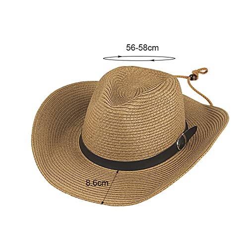 Straw Cowboy Hat for Women Men Classic Western Cowgirl Cap Foldable Sunhat Shapeable Fedora Panama Cap Wide Brim Beach Hat - color: Khaki