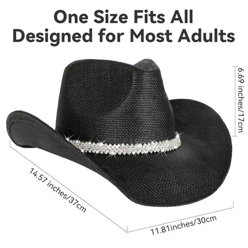 WQWOVRVO Cowboy Hat,Cowgirl Hat,Western Cowboy Hats for Women/Mens/Straw Wide with Shapeable Brim Cowboy Hat for Womens - color: Black-b