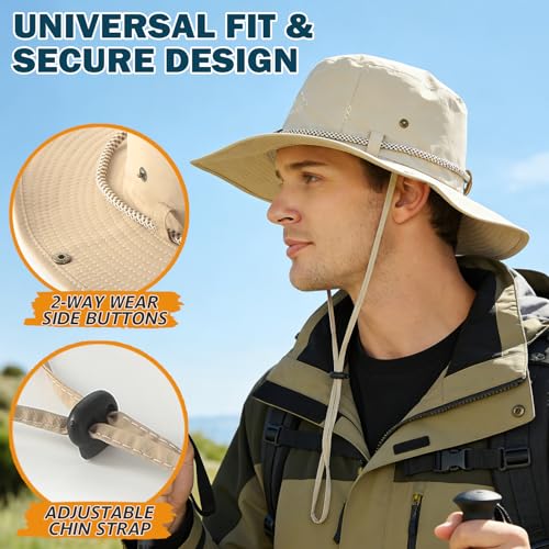 Waterproof Wide Brim Bucket Sun Hat Boonie Hat for Men & Women - color: D Beige