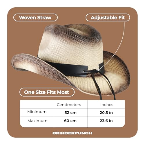 grinderPUNCH Straw Cowboy Hat for Men Women Western Cowgirl Outback Sun Hat - color: White
