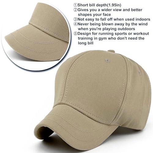 Loneshark Short Brim Baseball Hat for Running Small Bill Umpire Cap - color: Khaki