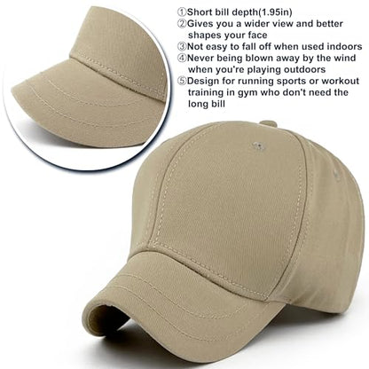 Loneshark Short Brim Baseball Hat for Running Small Bill Umpire Cap - color: Khaki