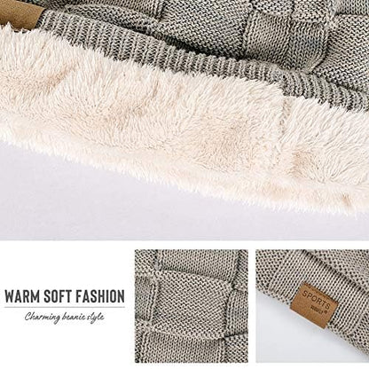 Vgogfly Slouchy Beanie for Men Winter Hats for Guys Cool Beanies Mens Lined Knit Warm Thick Skully Stocking Binie Hat Pairs - color: Light Grey&khaki-2