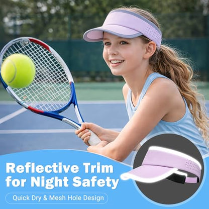 Kids Sun Visor Hats for Girls Boys Reflective Sports Hats Summer Beach Running Tennis Golf Caps Age 8-14 - color: Reflective Strip-purple