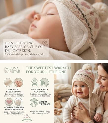 Moon Kitty Baby Girls Winter Hats Rabbit Ears Earmuffs Cap … - color: Beige Heart, size: 1-3T