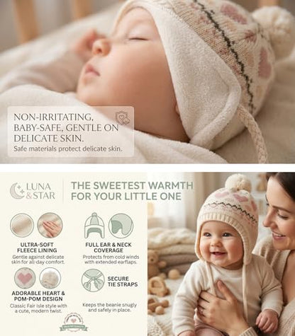 Moon Kitty Baby Girls Winter Hats Rabbit Ears Earmuffs Cap … - color: Beige Heart, size: 1-3T