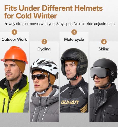 SUNMECI Winter Grid Fleece Skull Cap Thermal Helmet Liner for Men Women - color: Black & Brown