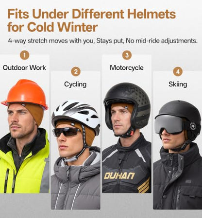 SUNMECI Winter Grid Fleece Skull Cap Thermal Helmet Liner for Men Women - color: Black & Brown