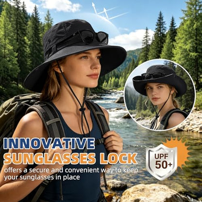 ZOORON Sun Hats for Women Men Fishing Hat UPF 50+ Wide Brim Bucket Hat - color: 1pack-black