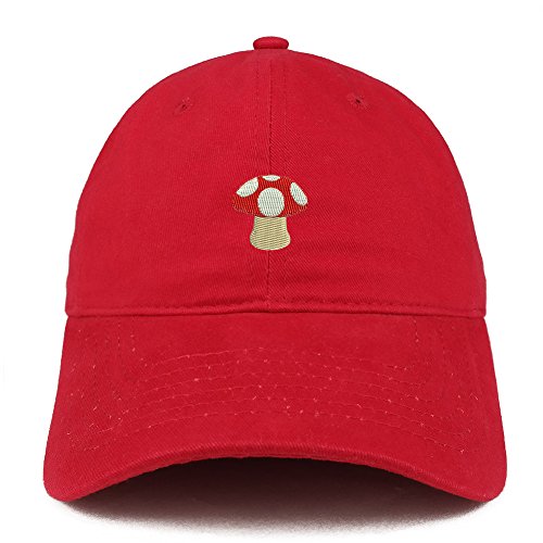 Trendy Apparel Shop Mushroom Emoticon Embroidered 100% Soft Brushed Cotton Low Profile Cap - color: Red