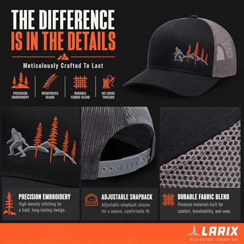 LARIX Trucker Hat Men - Snapback Cap with Breatheable Mesh Back, Hats for men, Mens Hat, Mens Trucker Hats - color: Black Gray (Wb)