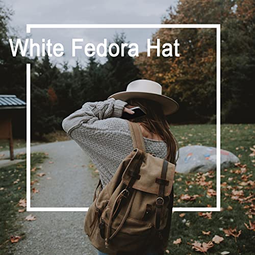 Women Men Wide Brim Fedoran Hat with Chain Belt Buckle - color: White