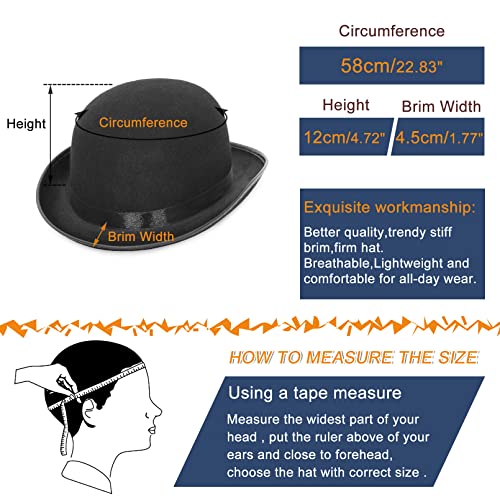 GEMVIE Classic Black Felt Derby Hat Lightweight Bowler Hat Novelty Costume Hat for Party Dress Ups - color: Black