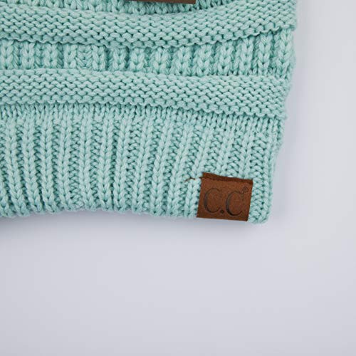 C.C Exclusives Soft Stretch Cable Knit Messy Bun Ponytail Beanie Winter Hat for Women (MB-20A) - color: Mint