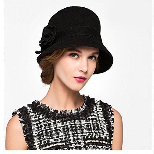 Maitose™ Women's Wool Felt Flowers Church Bowler Hats - color: Black