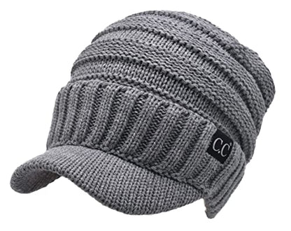 C.C Trendy Warm Oversized Chunky Soft Oversized Ribbed Slouchy Knit Hat with Visor Brim - color: Light Melange Grey