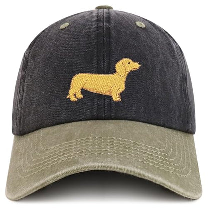 Trendy Apparel Shop Dachshund Embroidered Dog Theme Low Profile Dad Hat Cotton Cap - color: Black Khaki