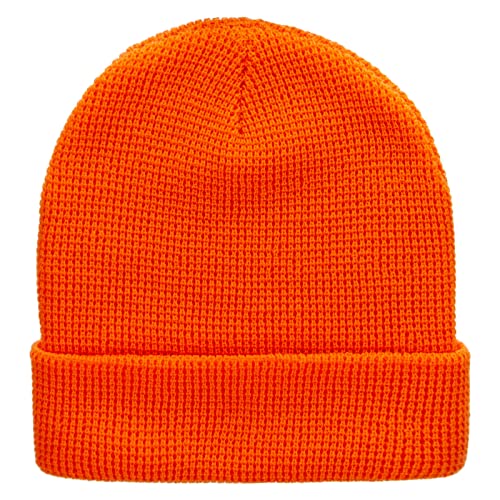 Waffle Knit Cuff Beanie - color: Orange