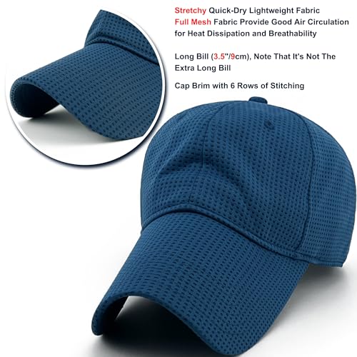 Long Brim Golf/Running Hat Full Mesh Baseball Cap Breathable - color: Navy, size: One Size