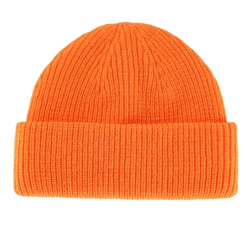 Connectyle Short Fisherman Beanie for Men Women Warm Winter Hats Knit Cuffed Beanies Skull Cap Acrylic Watch Hat - color: Orange
