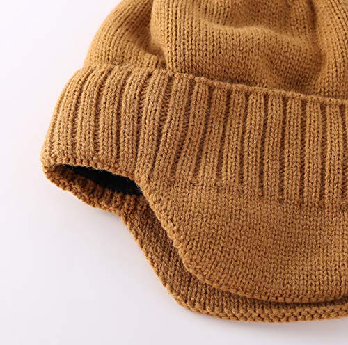 Home Prefer Mens Winter Hat Knit Earflap Hat Stocking Caps with Ears Beanie Hat - color: Camel