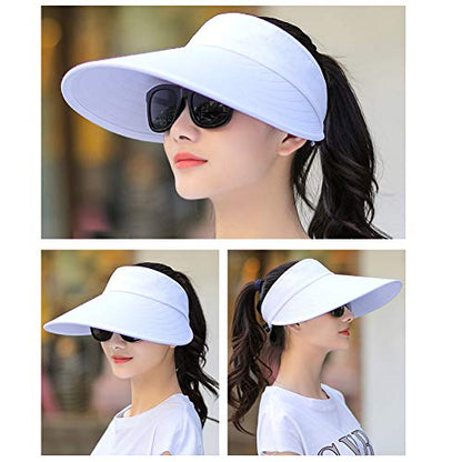 Sun Visor Hats Women Large Brim Summer UV Protection Beach Cap - color: White