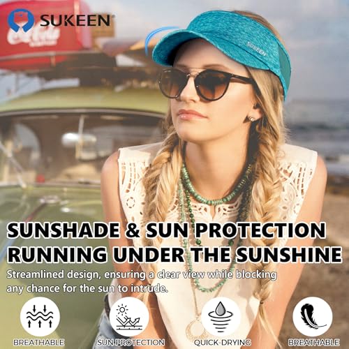 Sukeen Sports Sun Visor Men Women Lightweight Portable Cooling Stretchy Visor Hat for Running, Golf, Daily Wear - color: Teal Blue