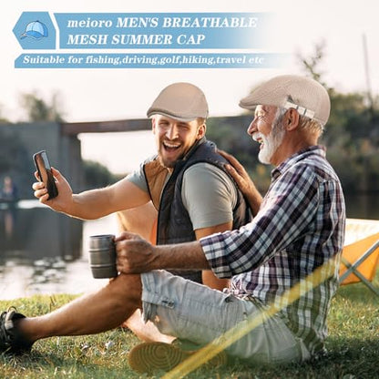 meioro Mens Breathable Mesh Summer Hat Adjustable Flat Cap Newsboy Beret Ivy Cap Irish Cabbie Fishing Hats - color: Khaki