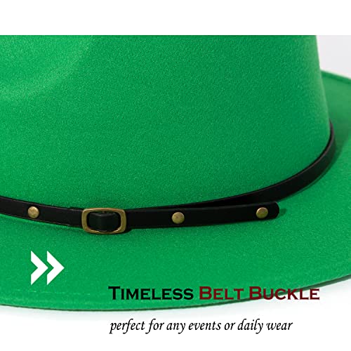 Lisianthus Women Belt Buckle Fedora Hat - color: Forest-green