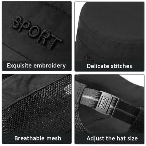 Cadet Army Cap Mesh Quick Qry Flat Top Cap Military Hat for Men Women - color: Black