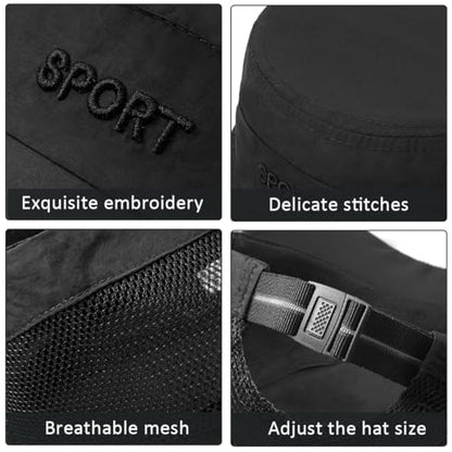 Cadet Army Cap Mesh Quick Qry Flat Top Cap Military Hat for Men Women - color: Black