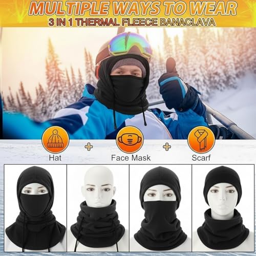 Eurzom 4 Pcs Winter Fleece Balaclava Face Mask - color: Black